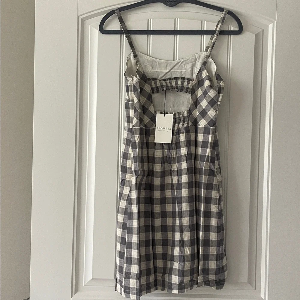 Promesa Gray and Ivory Gingham‎ Mini Dress Small NWT